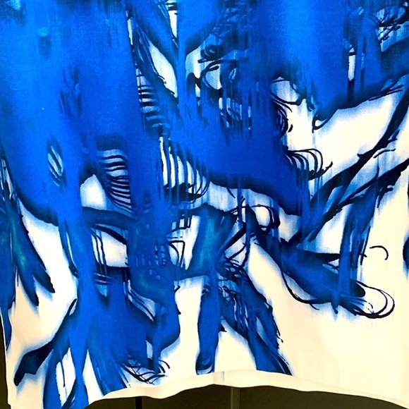 Tahari Sleeveless Blue Abstract Sheath Dress w/ Tie. Colorful Zipper. Size 4 - Picture 3 of 12